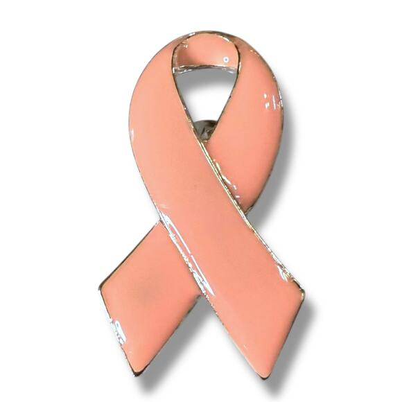 Pink Breast Cancer Awareness Lapel Pin Silver Tone Enamel Ribbon Brooch - Picture 2 of 4